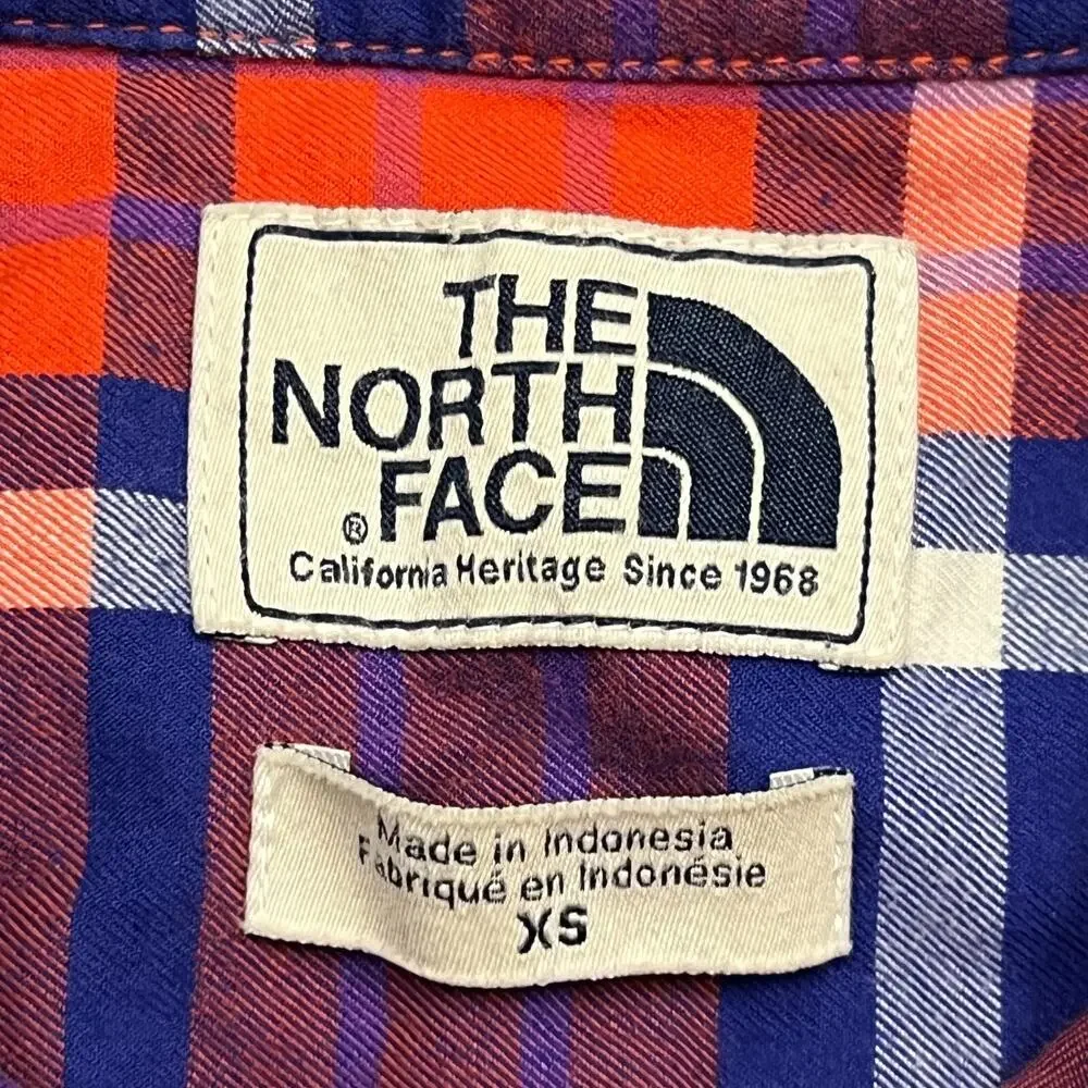 The North Face Flannel Shirt Womens XS Blue Red Plaid Cotton Collared Button-Up - Picture 5 of 11